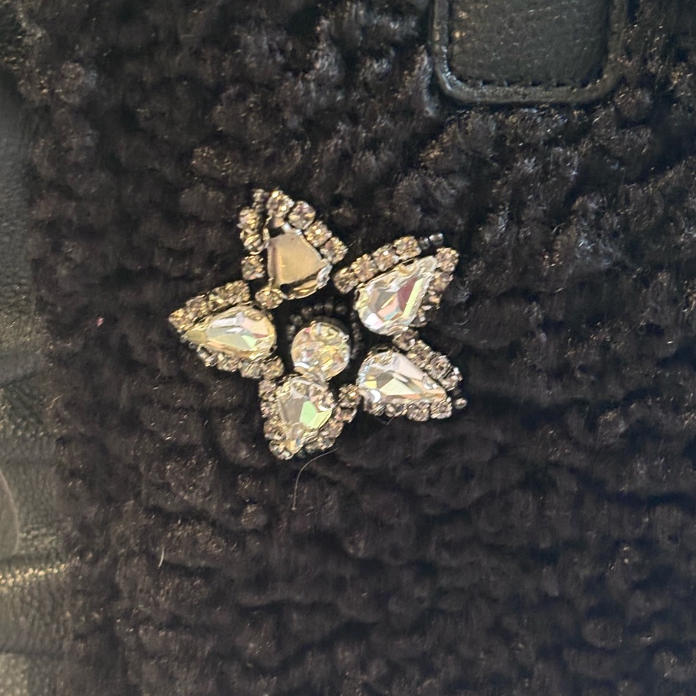 Betsey Johnson Black Faux-Shearling Tote with Crystal and Mirror Accents - Picture 3 of 4